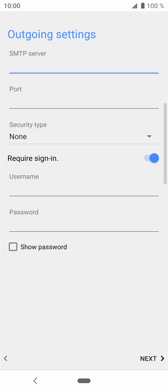 Press the field below 'Port' and key in 25. Press the field below 'Port' and key in 25.