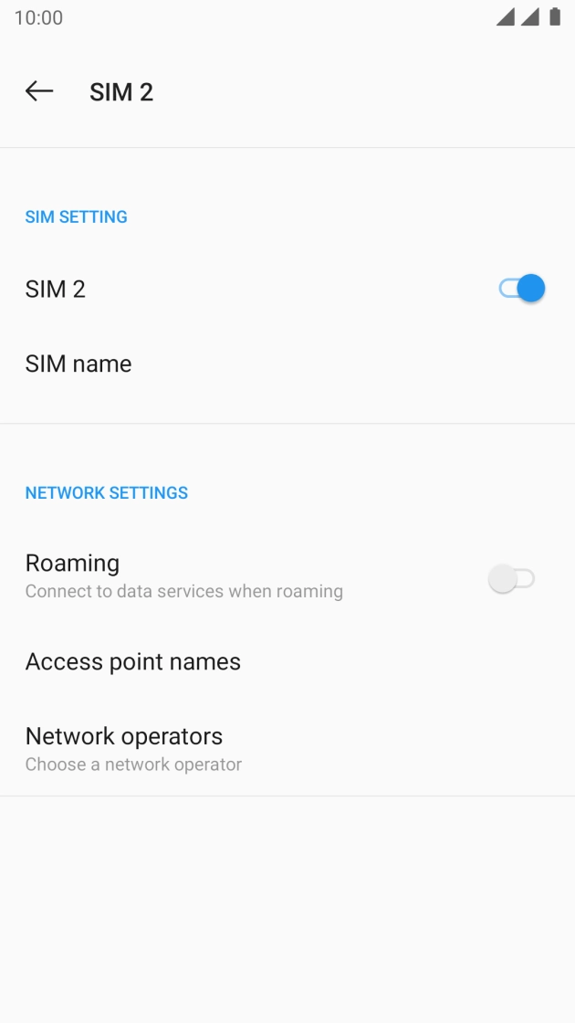 Press the indicator next to '‹SIM›' to turn use of the SIM on or off.