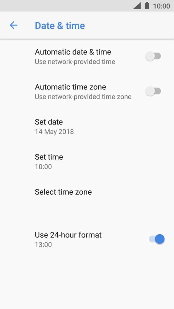 Press the indicator next to 'Automatic date & time' to turn on the function.