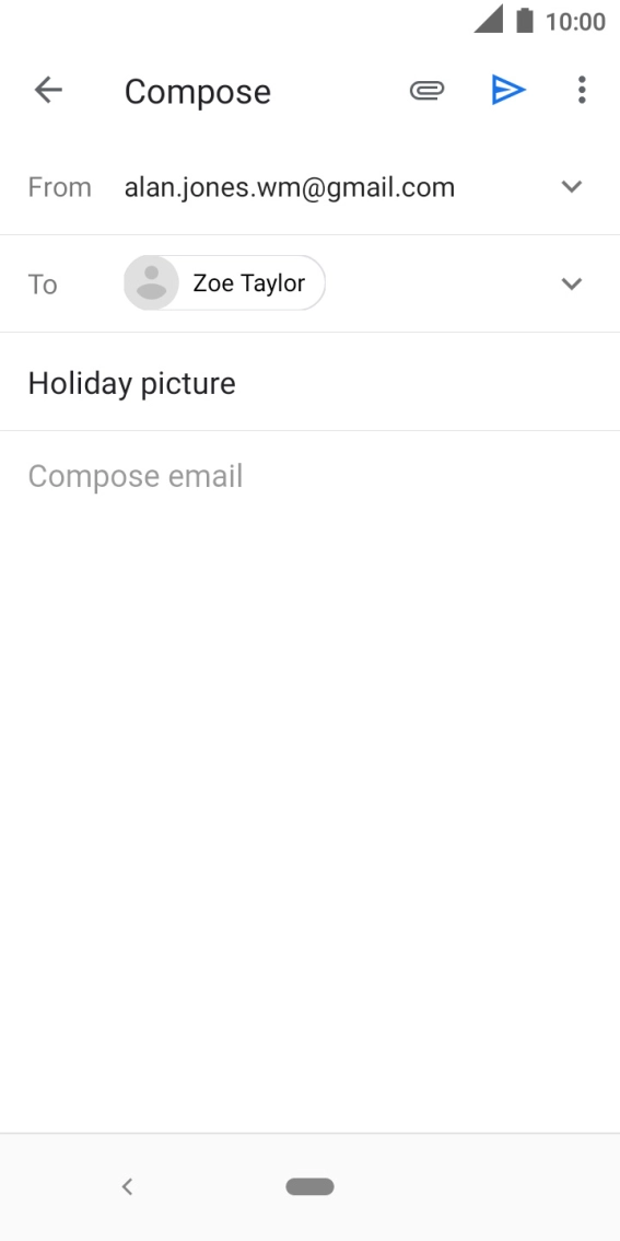 Press the text input field and write the text for your email. Press the text input field and write the text for your email.