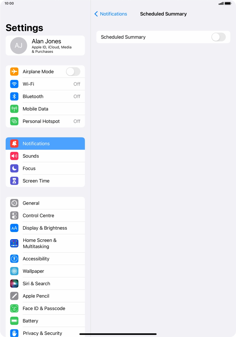 Press the indicator next to 'Scheduled Summary' to turn on the function and follow the instructions on the screen to set the notification summary. Press the indicator next to 'Scheduled Summary' to turn on the function and follow the instructions on the screen to set the notification summary.
