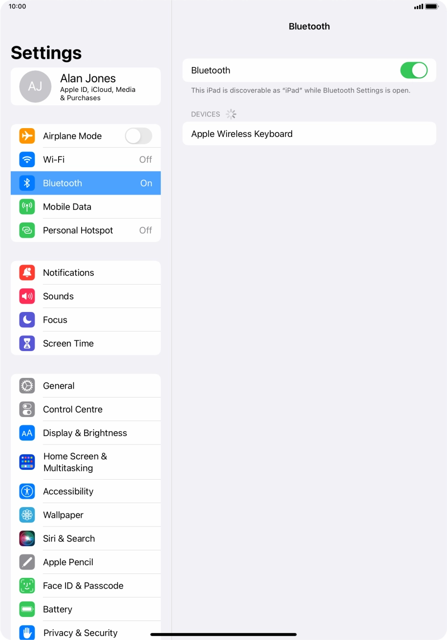 Press the required Bluetooth device and follow the instructions on the screen to pair the device with your tablet.