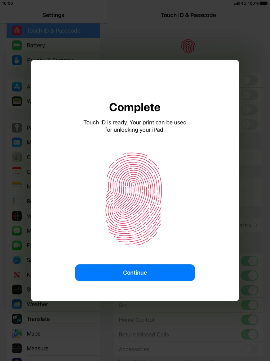 Press Continue. If you haven't previously selected a lock code, key in a code of your own choice twice.
