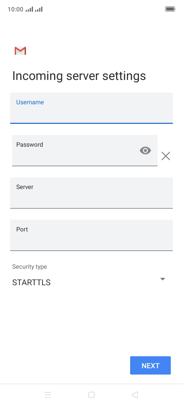 Press the field below 'Server' and key in the name of your email provider's incoming server.