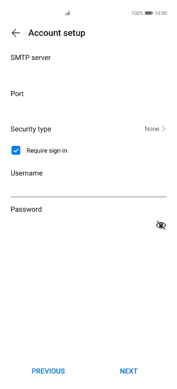 Press the field below 'Password' and key in the password of your email provider's outgoing server. Press the field below 'Password' and key in the password of your email provider's outgoing server.