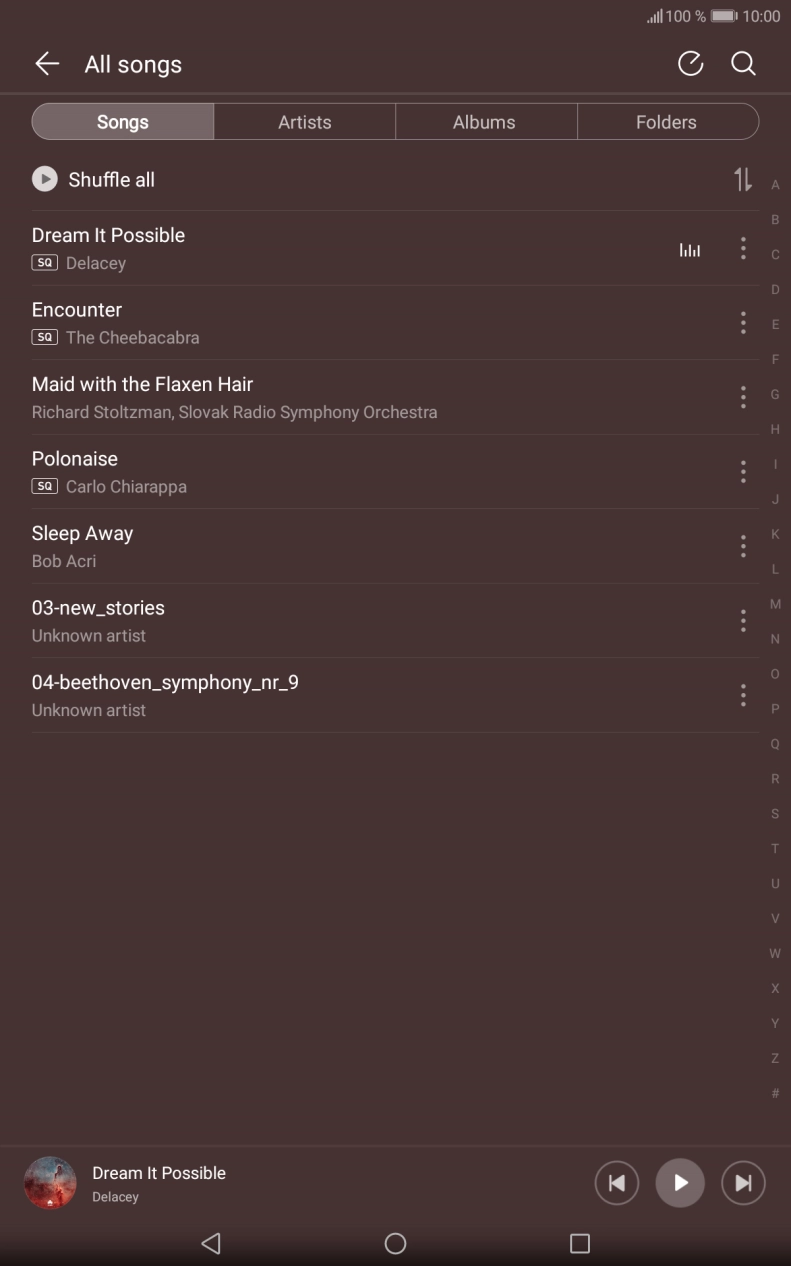 Press the required category and go to the required audio file.