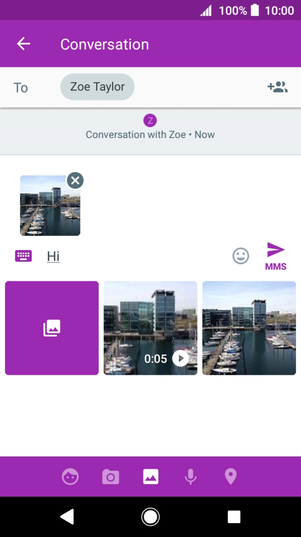 Press the send icon when you've finished your picture message. Press the send icon when you've finished your picture message.