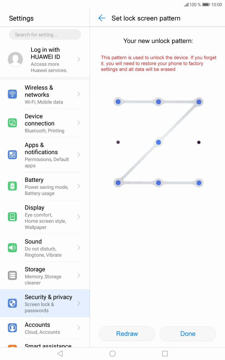 Slide your finger across the screen to connect at least four points twice and press Done. Slide your finger across the screen to connect at least four points twice and press Done.