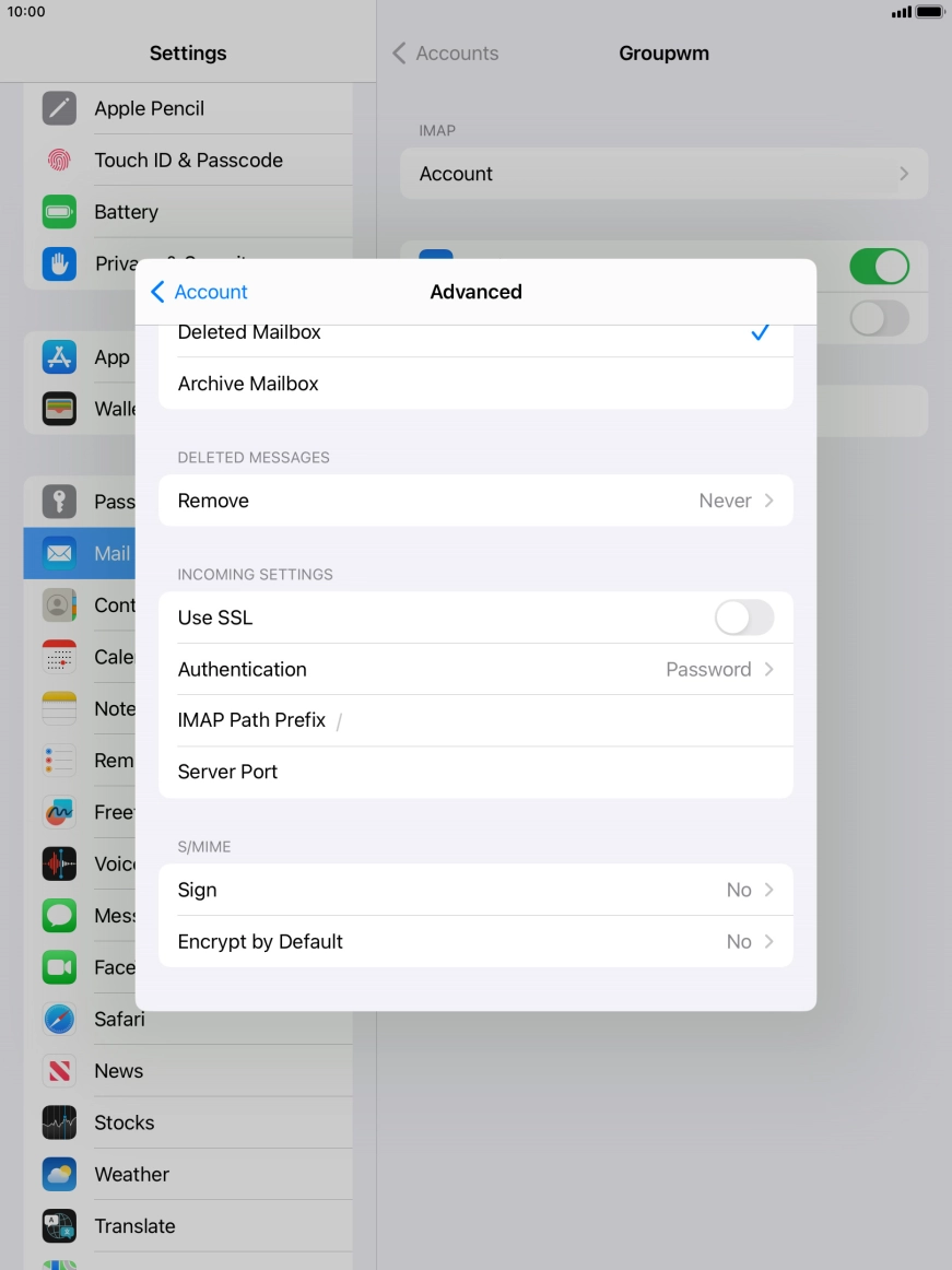 Press the indicator next to 'Use SSL' to turn on the function.