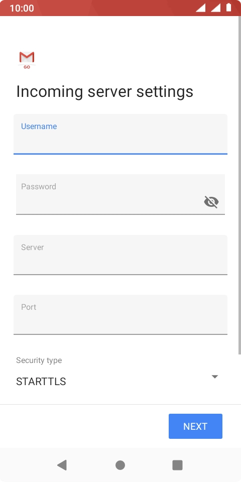 Press the field below 'Server' and key in the name of your email provider's incoming server. Press the field below 'Server' and key in the name of your email provider's incoming server.