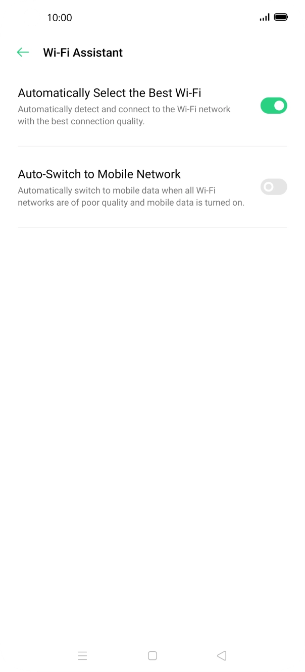 Press the indicator next to 'Auto-Switch to Mobile Network' to turn the function on or off. Press the indicator next to 'Auto-Switch to Mobile Network' to turn the function on or off.