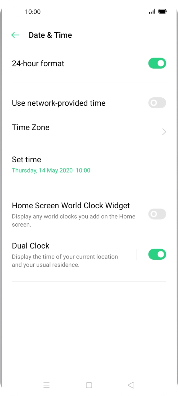 Press the indicator next to 'Use network-provided time' to turn on the function.