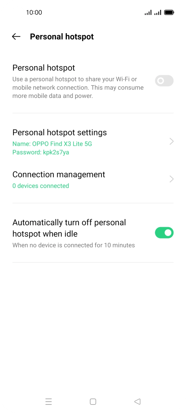 Press Personal hotspot settings.