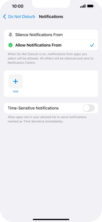 Press the indicator next to 'Time-Sensitive Notifications' to turn display of timed notifications on or off when Do Not Disturb is turned on.