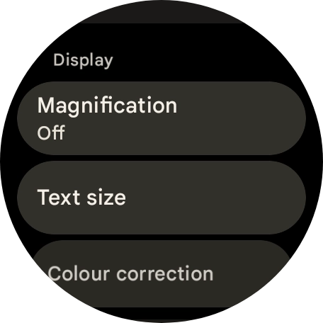 Press the required category below 'Display' and follow the instructions on the screen to select the required settings.