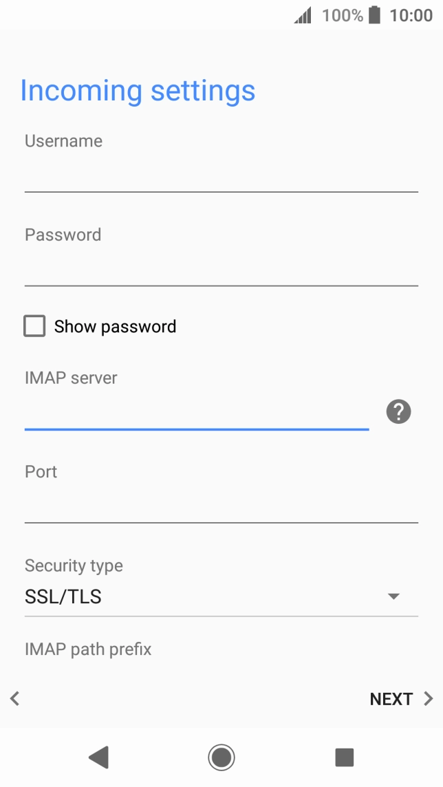 Press the field below 'Port' and key in 143. Press the field below 'Port' and key in 143.