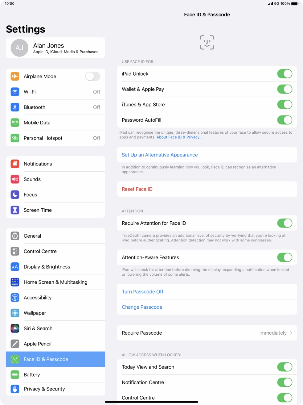 Press the indicators next to the required settings to turn them on or off.