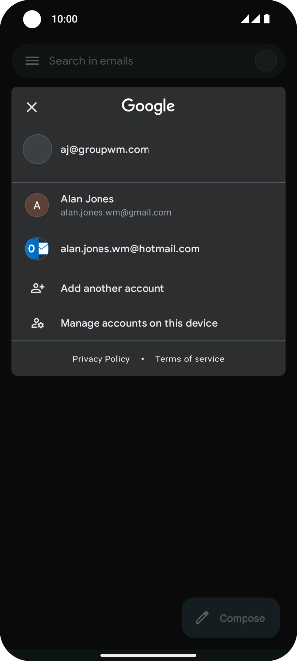 Press the required email account. Press the required email account.