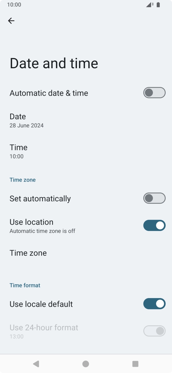 Press the indicator next to 'Automatic date & time' to turn on the function.