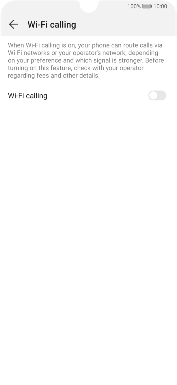 Press the indicator next to 'Wi-Fi calling' to turn the function on or off. Press the indicator next to 'Wi-Fi calling' to turn the function on or off.