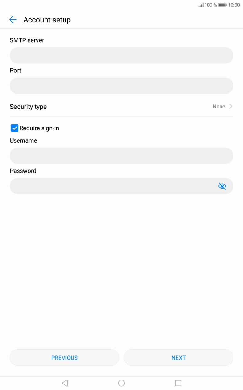 Press the field below 'Username' and key in the username of your email provider's outgoing server. Press the field below 'Username' and key in the username of your email provider's outgoing server.
