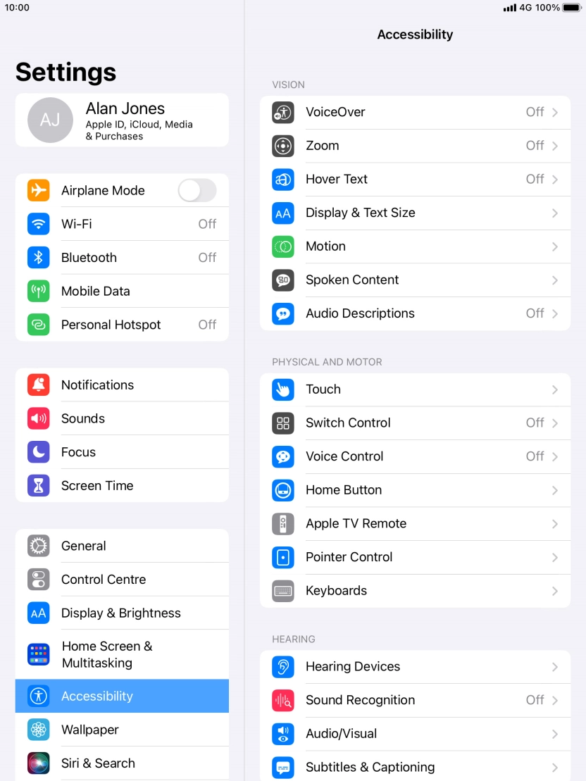 Press the required category below 'VISION' and follow the instructions on the screen to select the required settings.