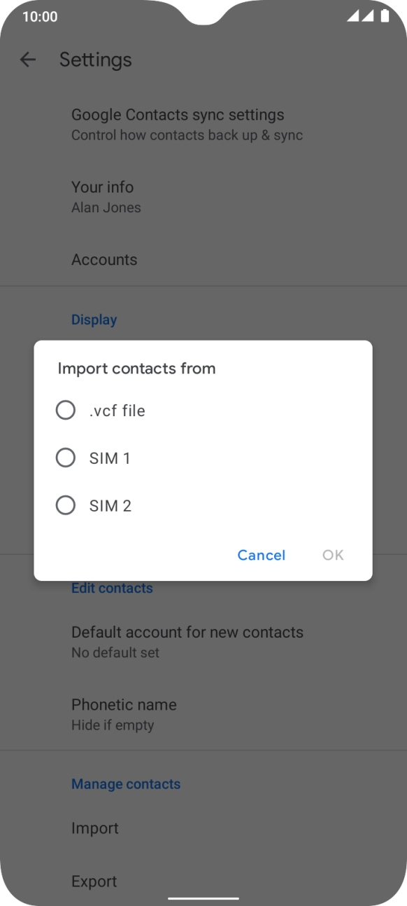 Press the required SIM.