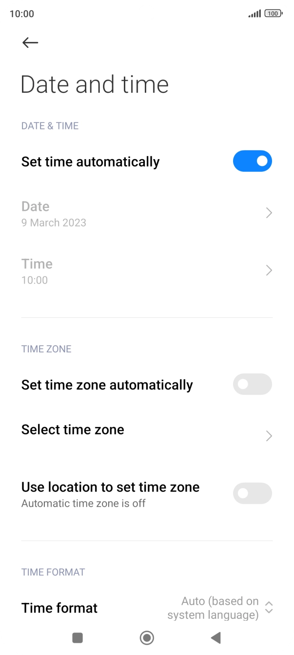Press the indicator next to 'Set time zone automatically' to turn on the function.