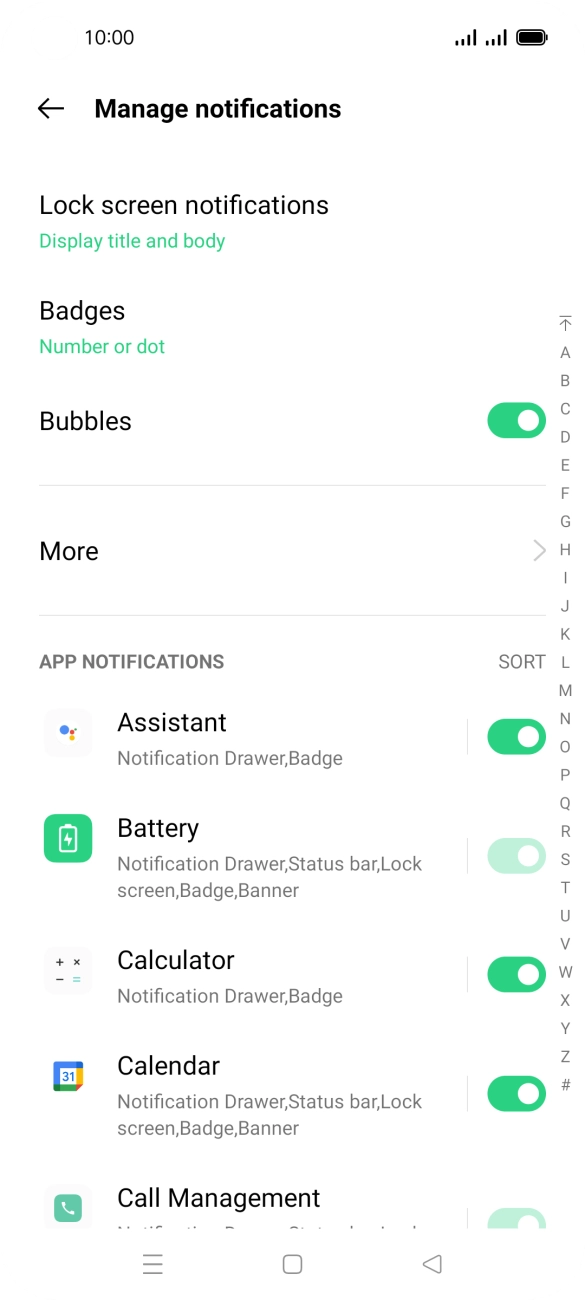 Press the indicators next to the required apps to turn the function on or off. Press the indicators next to the required apps to turn the function on or off.