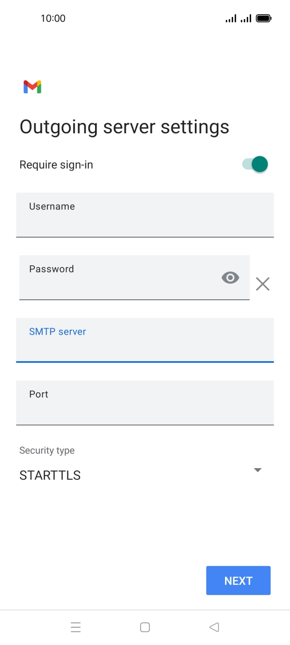 Press the field below 'Port' and key in 25. Press the field below 'Port' and key in 25.