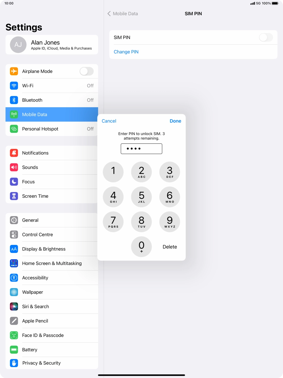 Key in your SIM PIN and press Done. The default SIM PIN is 0000.