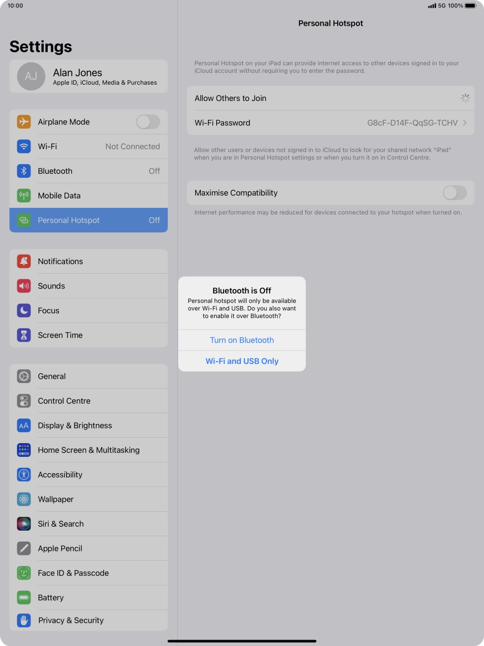 If WiFi is turned on, press Wi-Fi and USB Only.
