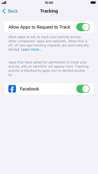 Press the indicator next to 'Allow Apps to Request to Track' to turn the function on or off.