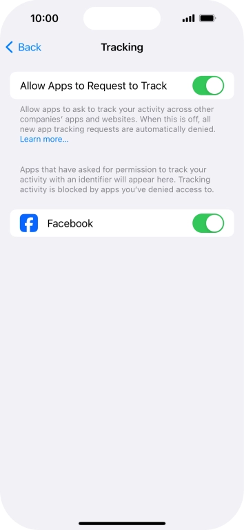 Press the indicator next to 'Allow Apps to Request to Track' to turn the function on or off.