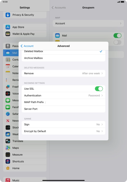 Press the indicator next to 'Use SSL' to turn off the function.