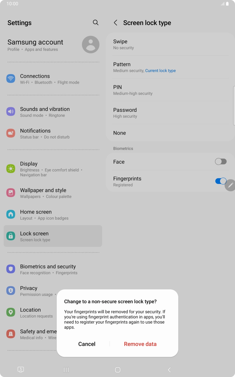 Press Remove data. Press Remove data.