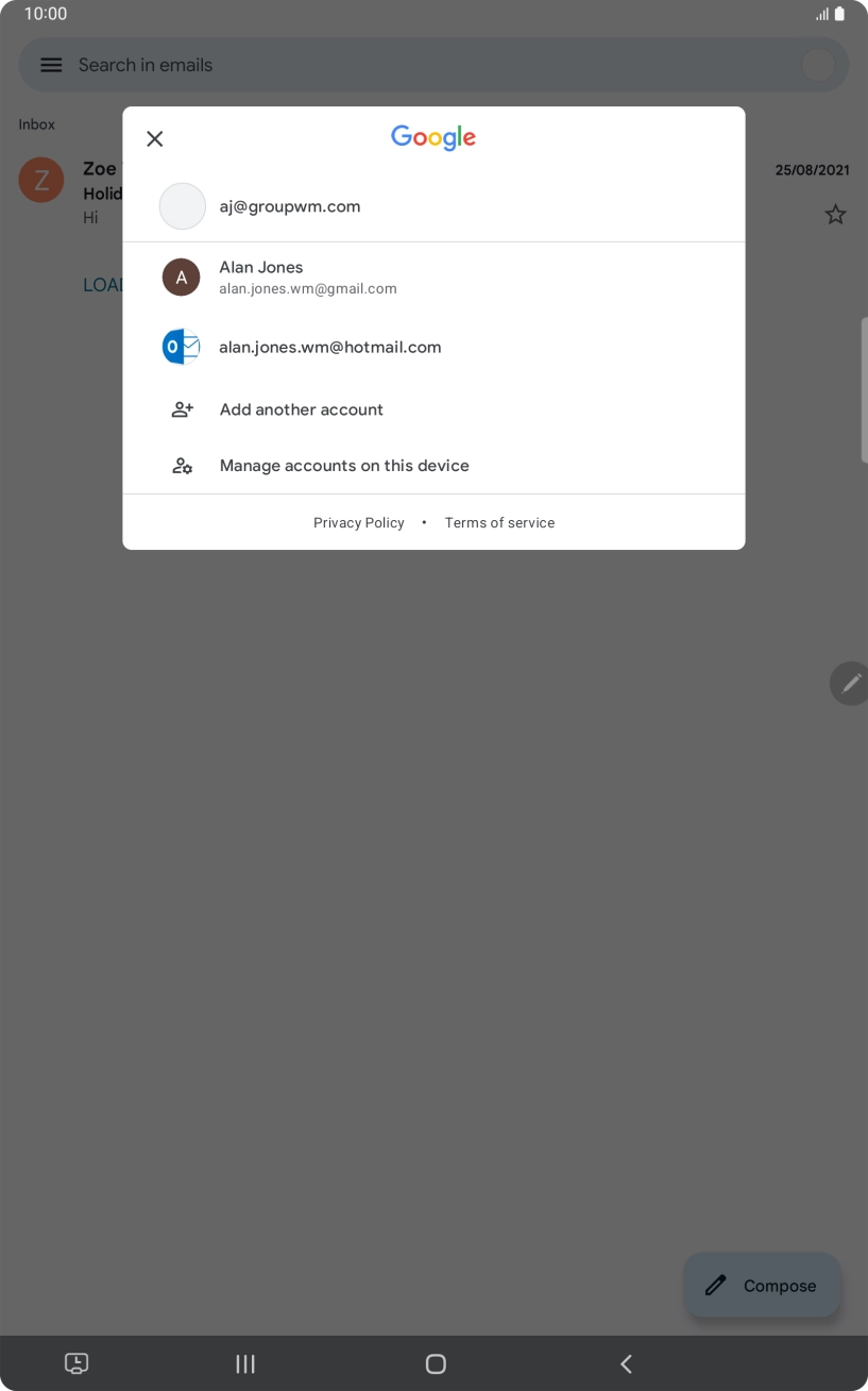 Press the required email account.