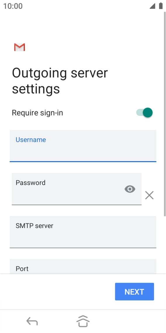 Press the field below 'Password' and key in the password of your email provider's outgoing server. Press the field below 'Password' and key in the password of your email provider's outgoing server.