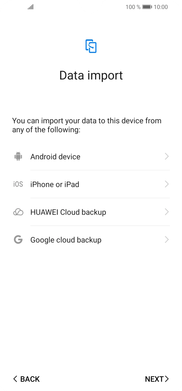 You can transfer the contents of another phone to your phone when it's activated for the first time and after a factory reset. When this screen is displayed, your phone is ready to transfer contents from another phone.