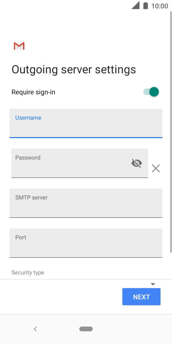 Press the field below 'Password' and key in the password of your email provider's outgoing server. Press the field below 'Password' and key in the password of your email provider's outgoing server.