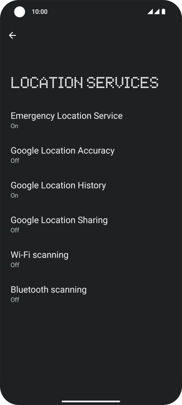 Press Google Location Accuracy. Press Google Location Accuracy.