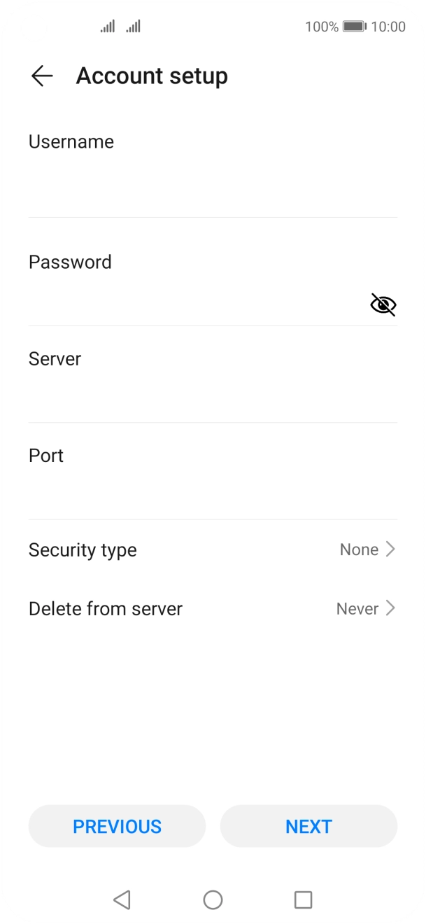 Press the field below 'Username' and key in the username for your email account.