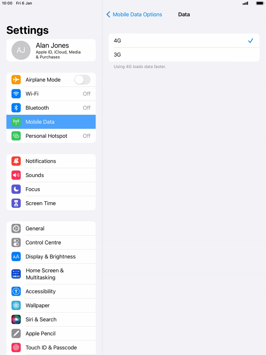 Press the required network mode.