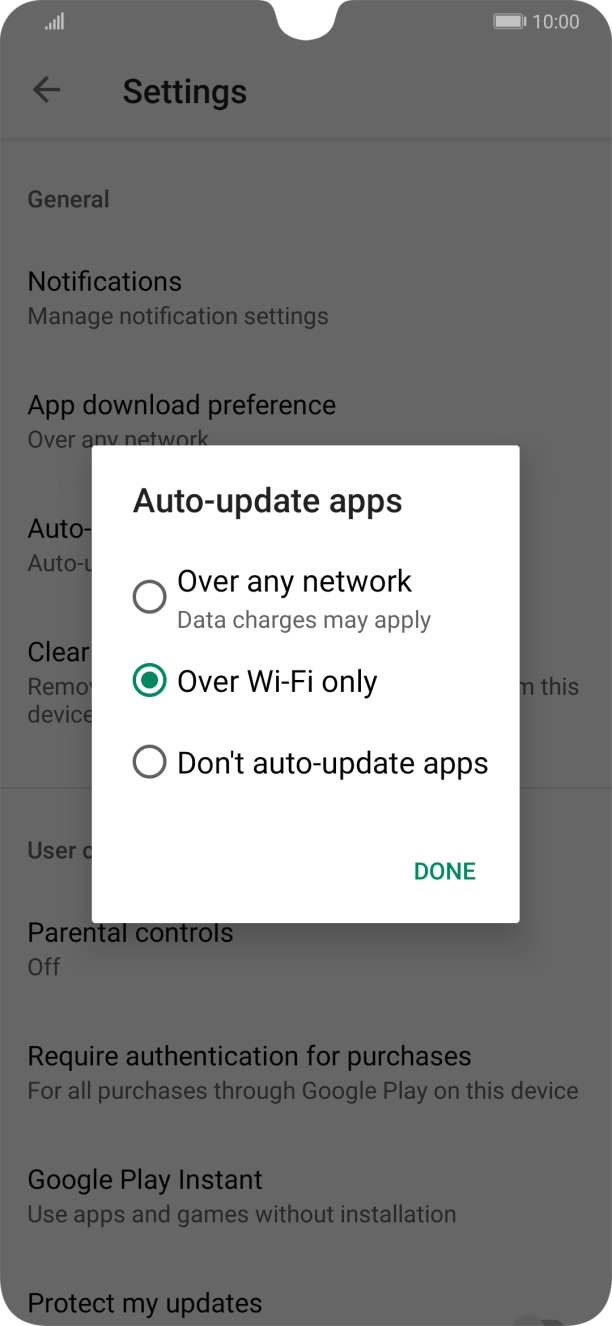 To turn on automatic update of apps using mobile network, press Over any network. To turn on automatic update of apps using mobile network, press Over any network.