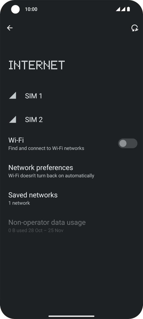 Press the indicator next to 'Wi-Fi' to turn on the function.