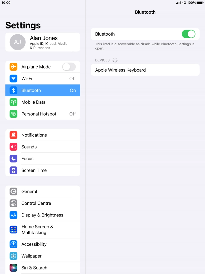 Press the required Bluetooth device and follow the instructions on the screen to pair the device with your tablet.