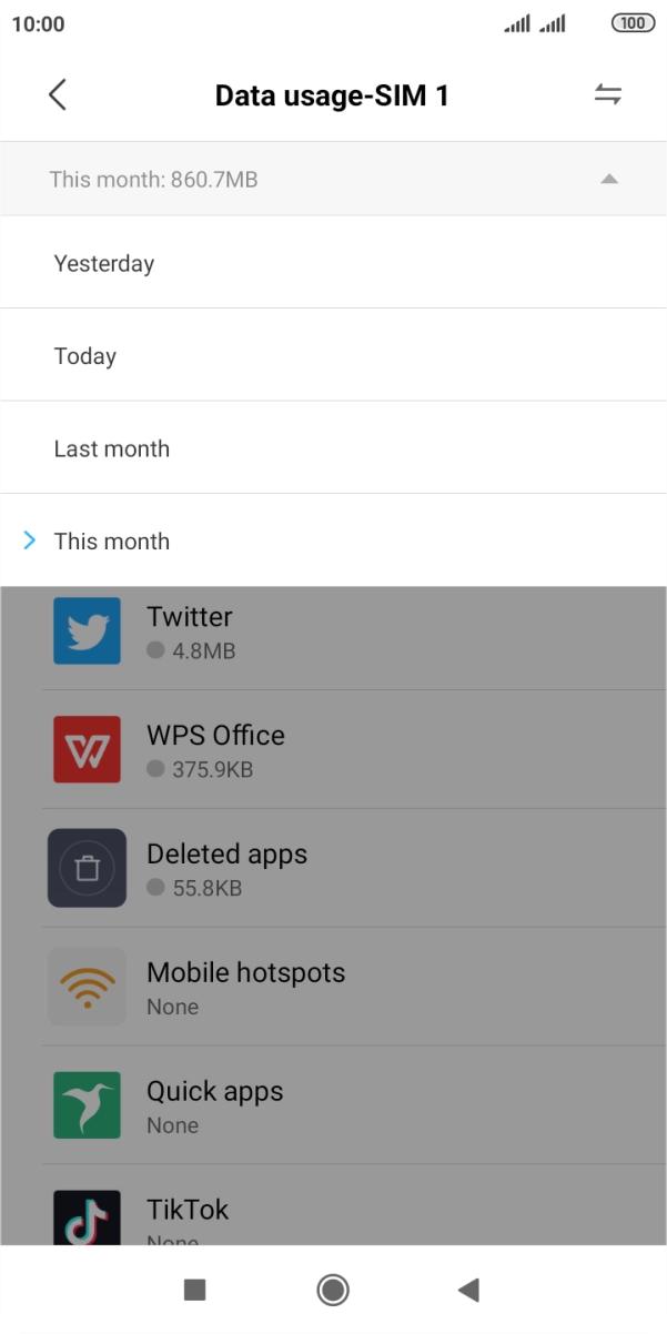 Press the required setting.