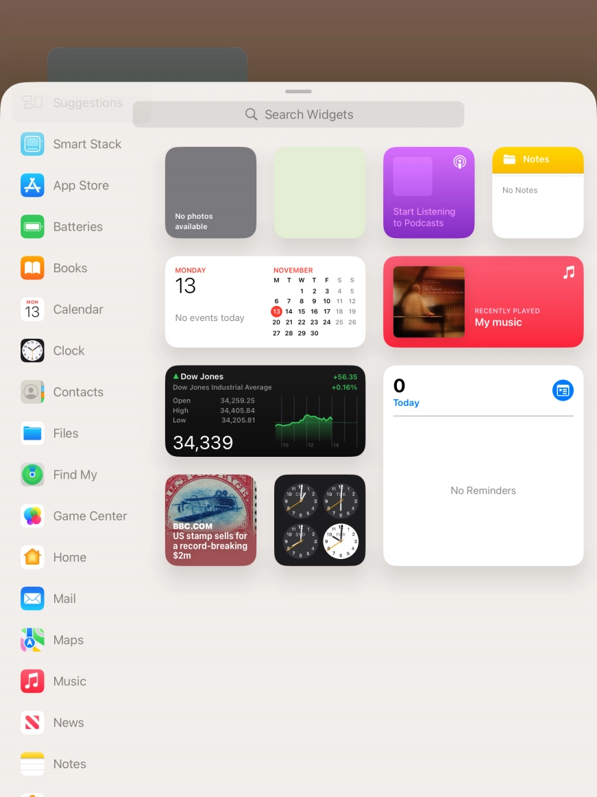 Press the required widget.
