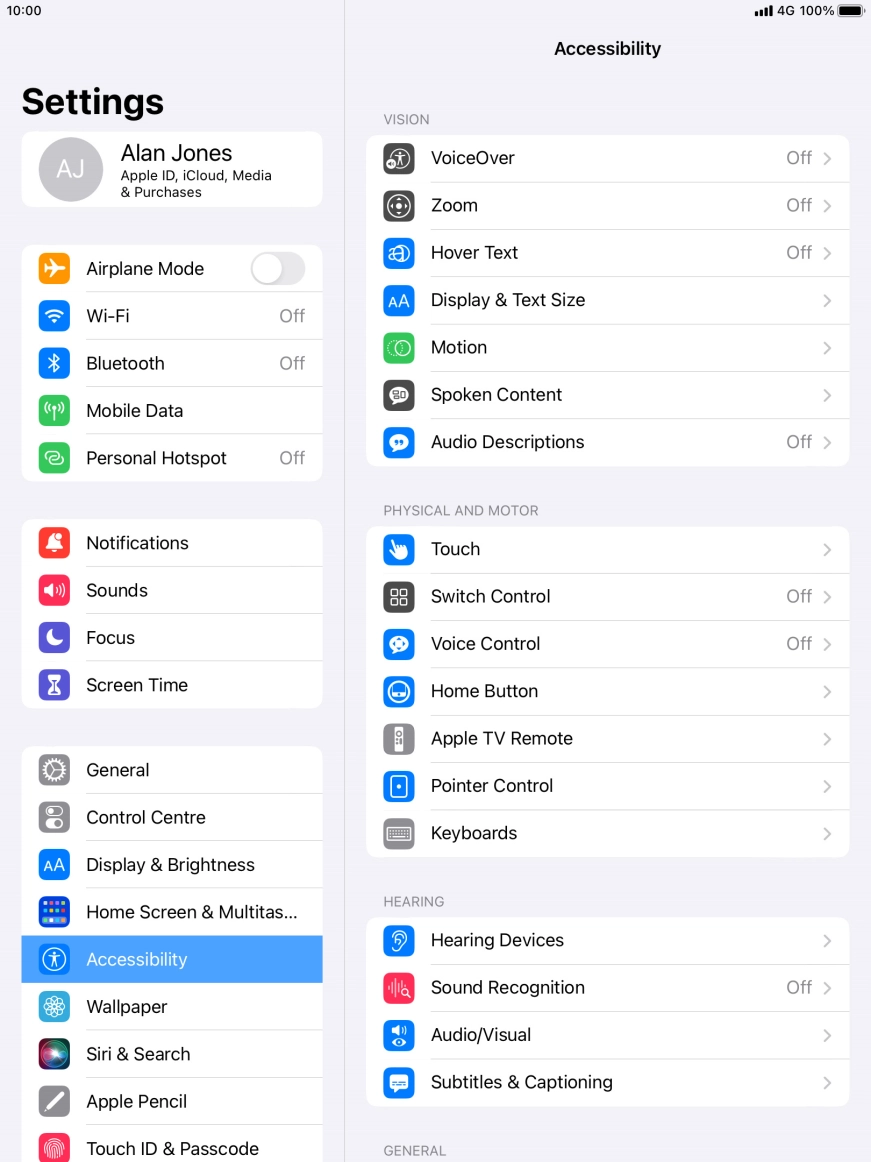 Press the required category below 'VISION' and follow the instructions on the screen to select the required settings.