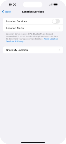 Press the indicator next to 'Location Services' to turn the function on or off.